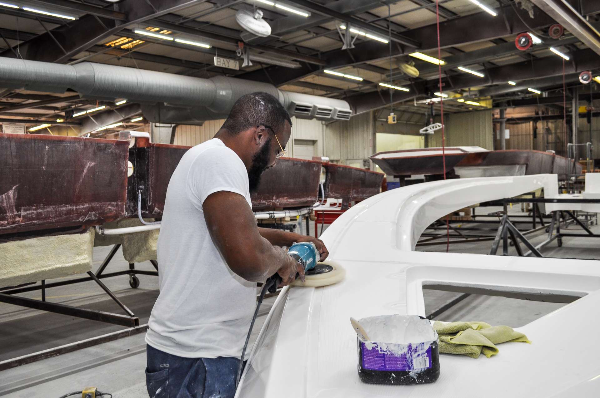 a person working on a boat.