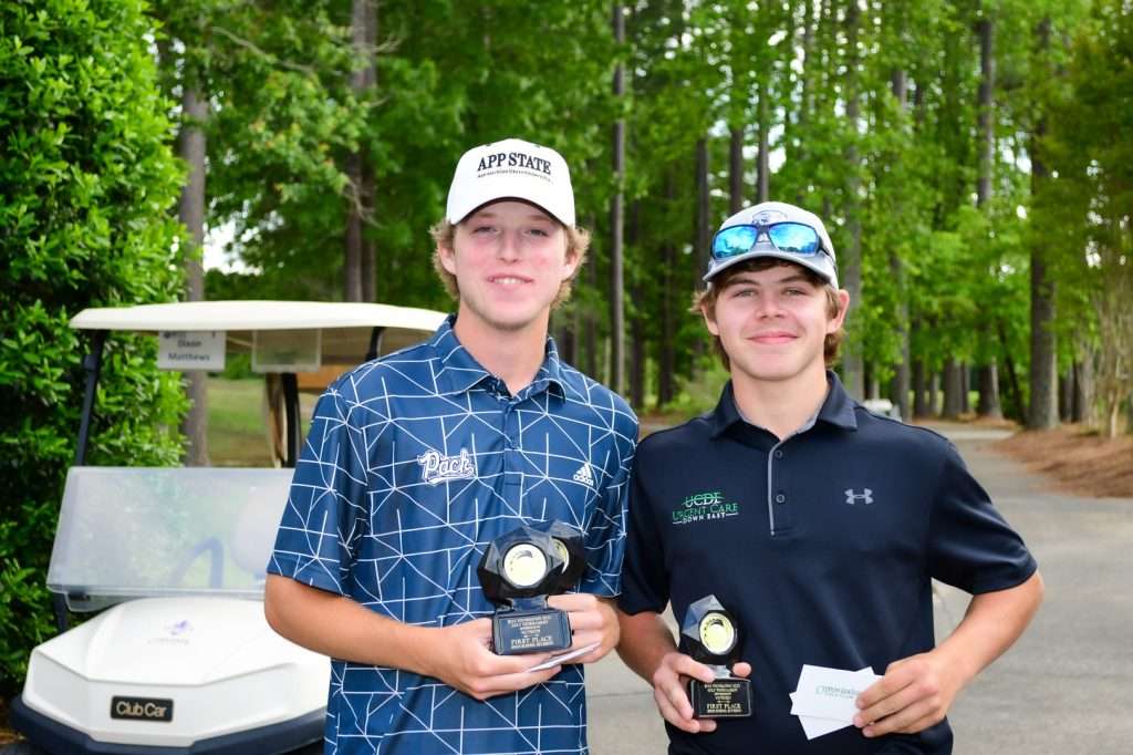2 young men holding trophies