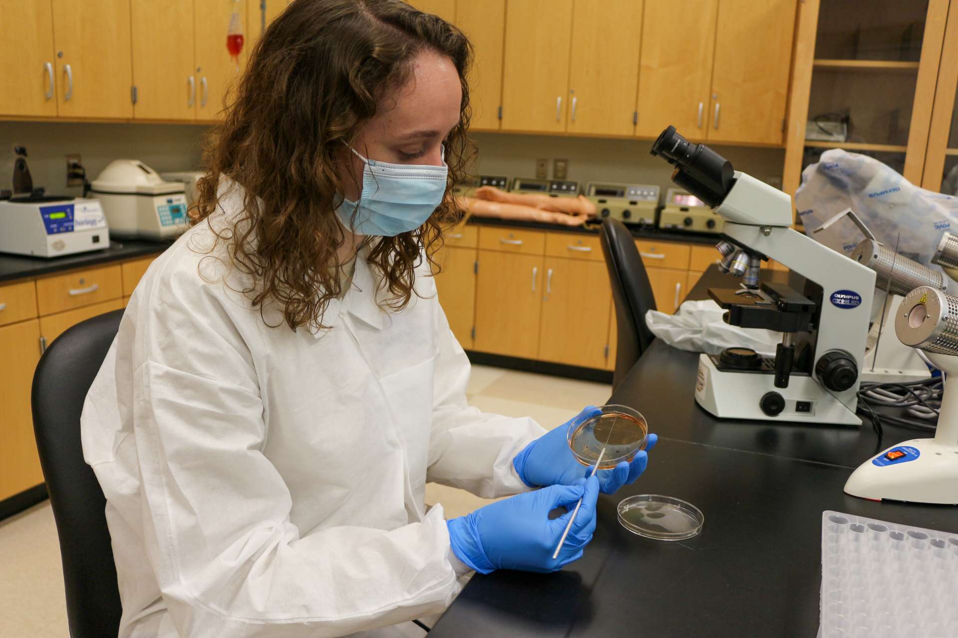 Person at microscope