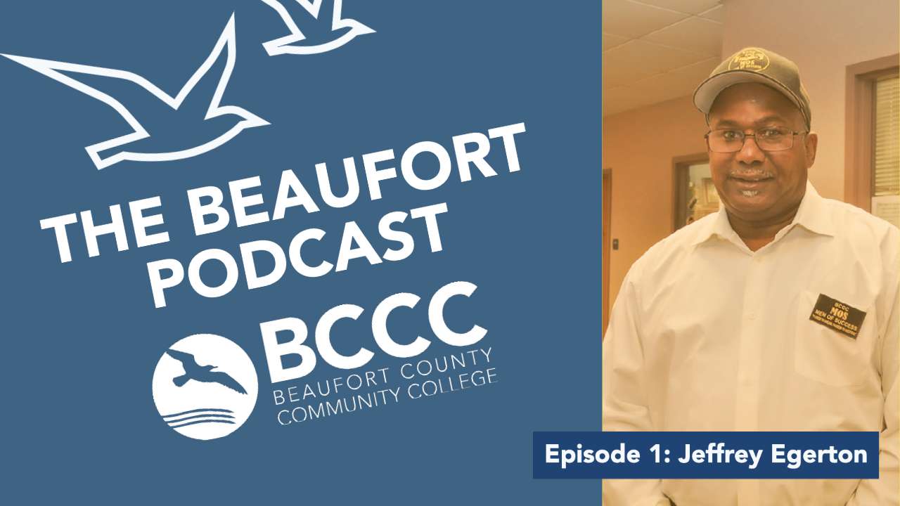 Text: The Beaufort Podcast Men of Success, image of man with MOS badge