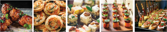 Five pictures of bite size food