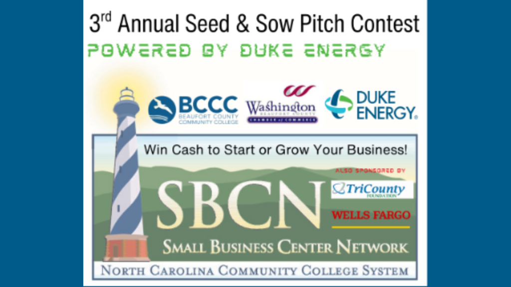Text and lighthouse: 3rd Annual Seed & Sow Pitch Contest SBNC